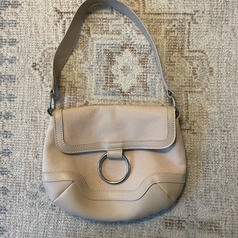 Tan Shoulder Bag with Ring Accent